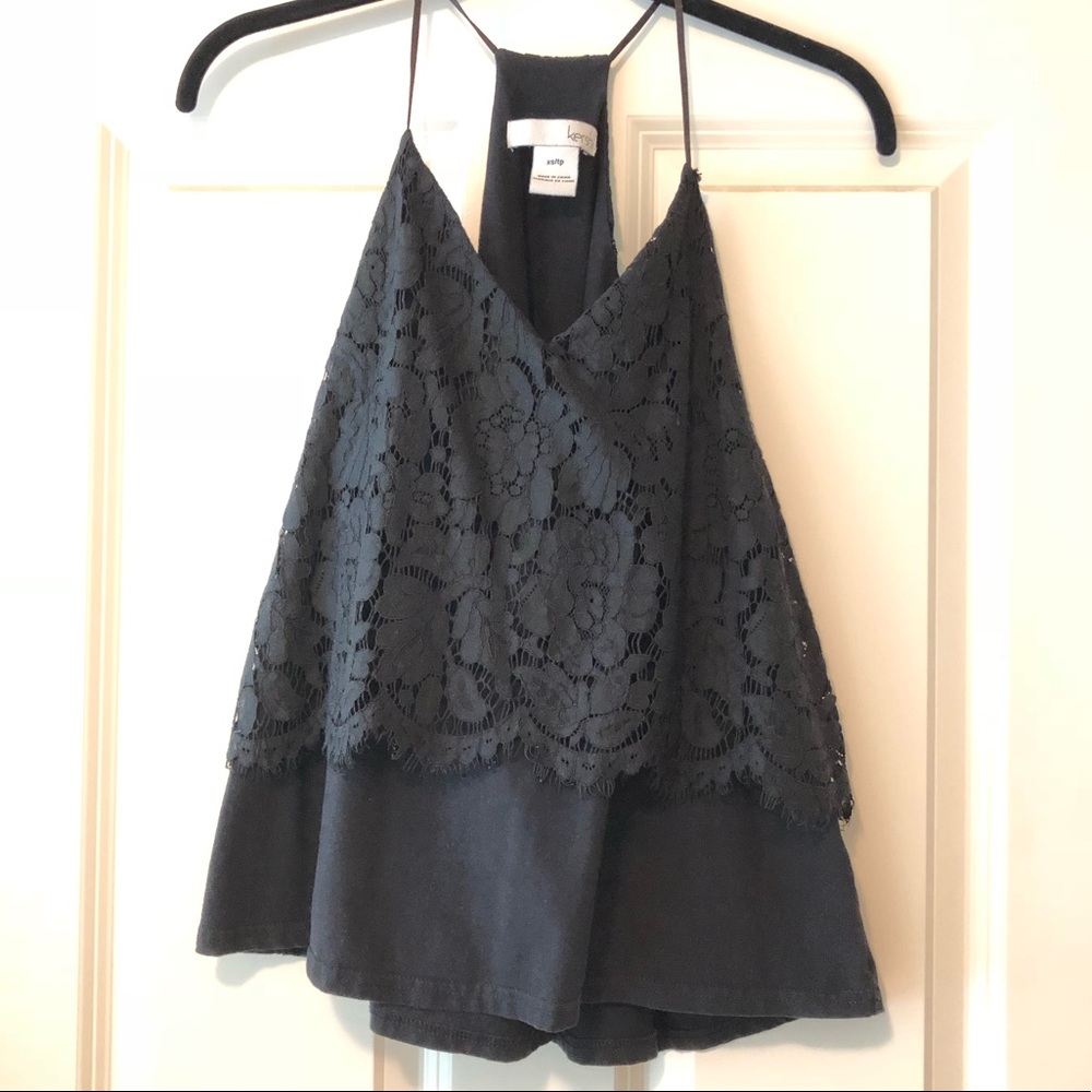 Kersh black lace overlay tank